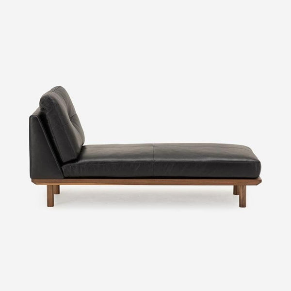FLAD Chaise Lounger in Black Leather Cushion | Walnut Legs
